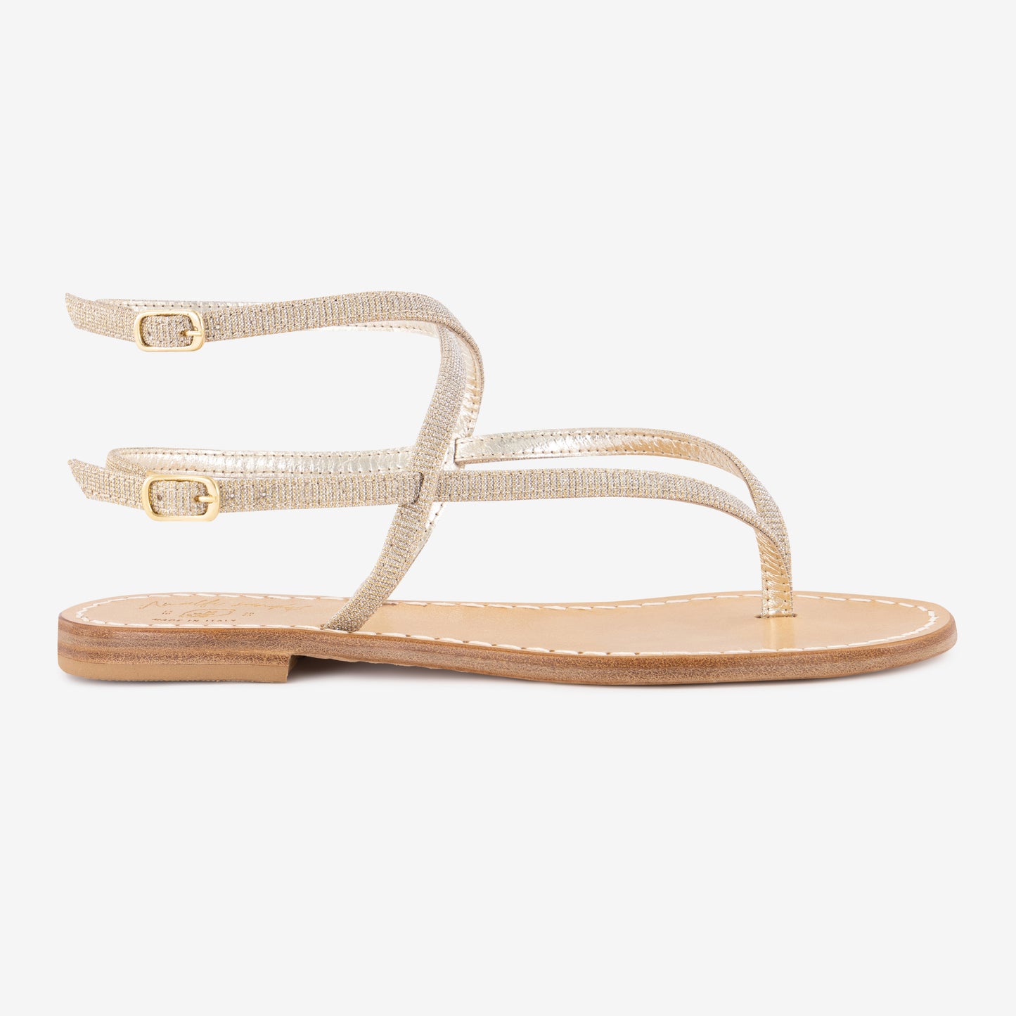 Amalafi Sandal "Dolce" | Color Gold | Italian Leather Sandal | Handmade in Italy | The breathable insole, made of real leather, ensures maximum comfort for your feet, while the hand-stitched Italian leather uppers of first choice provide strength and durability. The sparkling details on the upper sole add a touch of elegance and style to the sandal